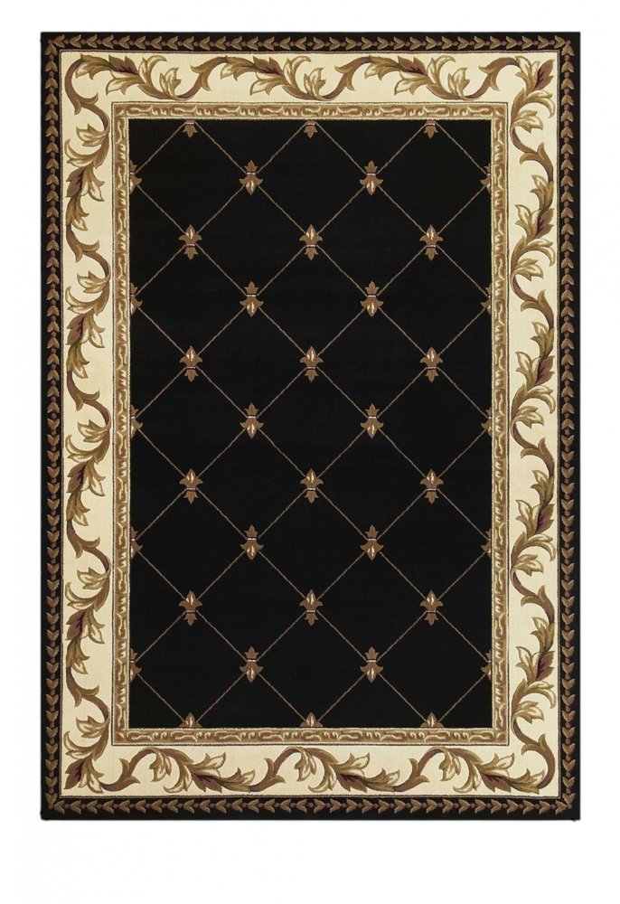 5' X 8' Brown Black And Ivory Floral Vines Area Rug