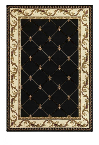 5' X 8' Brown Black And Ivory Floral Vines Area Rug