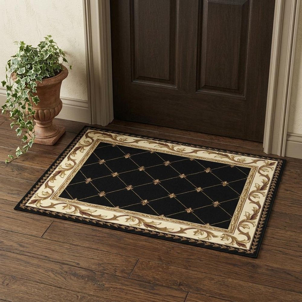 5' X 8' Brown Black And Ivory Floral Vines Area Rug