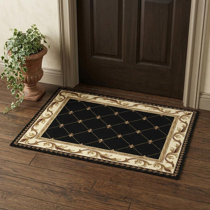 5' X 8' Brown Black And Ivory Floral Vines Area Rug
