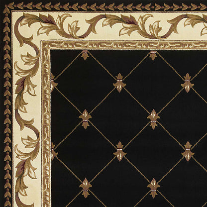 5' X 8' Black and Tan Fleur de Lis Diamond Border Area Rug