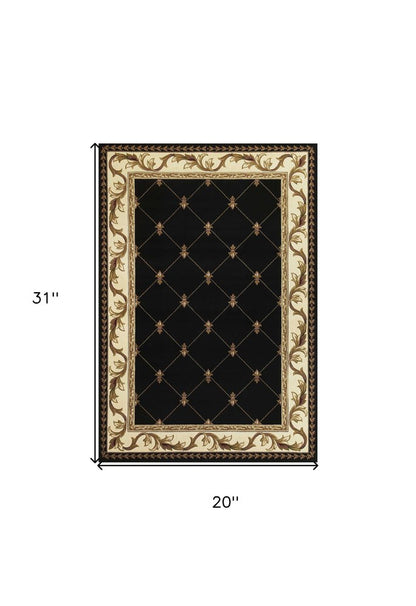 2' X 3' Brown Black And Ivory Floral Vines Area Rug