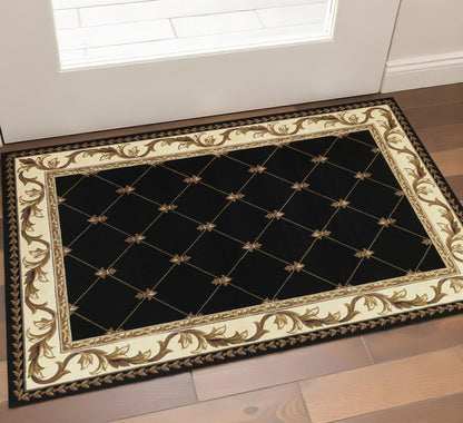 5' X 8' Brown Black And Ivory Floral Vines Area Rug