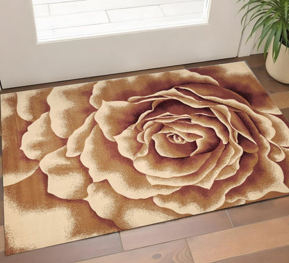 2' X 3' Ivory Brown And Red Floral Area Rug