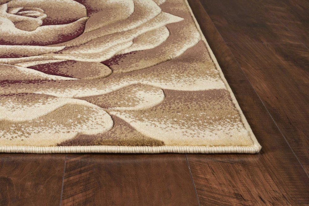 2' X 3' Ivory Brown And Red Floral Area Rug