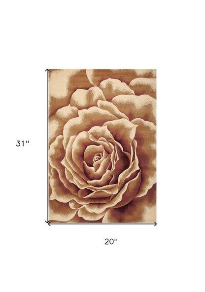 2' X 3' Ivory Brown And Red Floral Area Rug