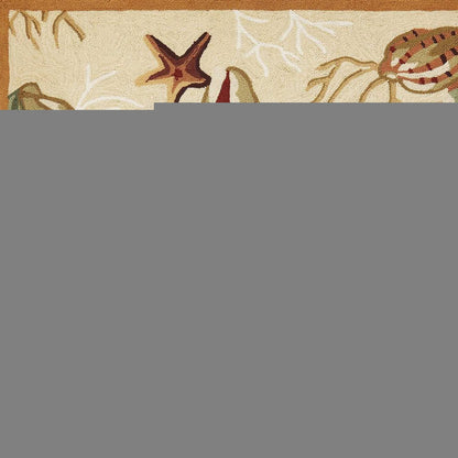 7' X 9' Beige Green And Brown Seashell and Coral Hand Tufted Area Rug