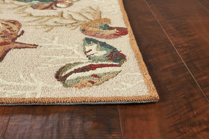 7' X 9' Beige Green And Brown Seashell and Coral Hand Tufted Area Rug