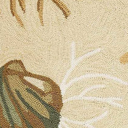 7' X 9' Beige Green And Brown Seashell and Coral Hand Tufted Area Rug