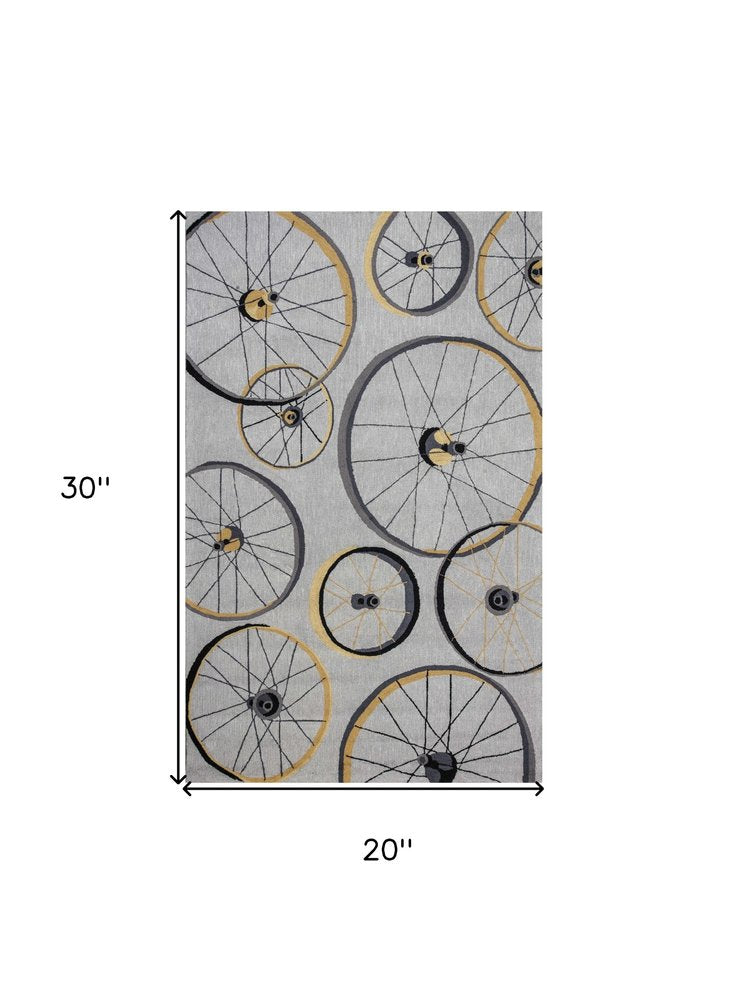 8' X 10' Gray Hand Hooked Wheels Area Rug