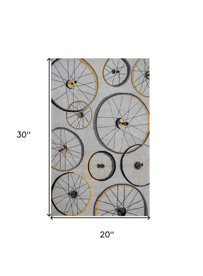 8' X 10' Gray Hand Hooked Wheels Area Rug