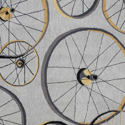 8' X 10' Grey Hand Hooked Wheels Indoor Area Rug