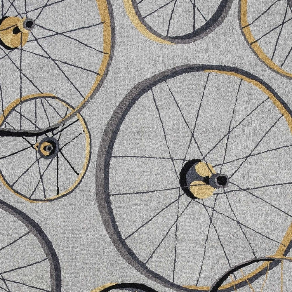 8' X 10' Gray Hand Hooked Wheels Area Rug