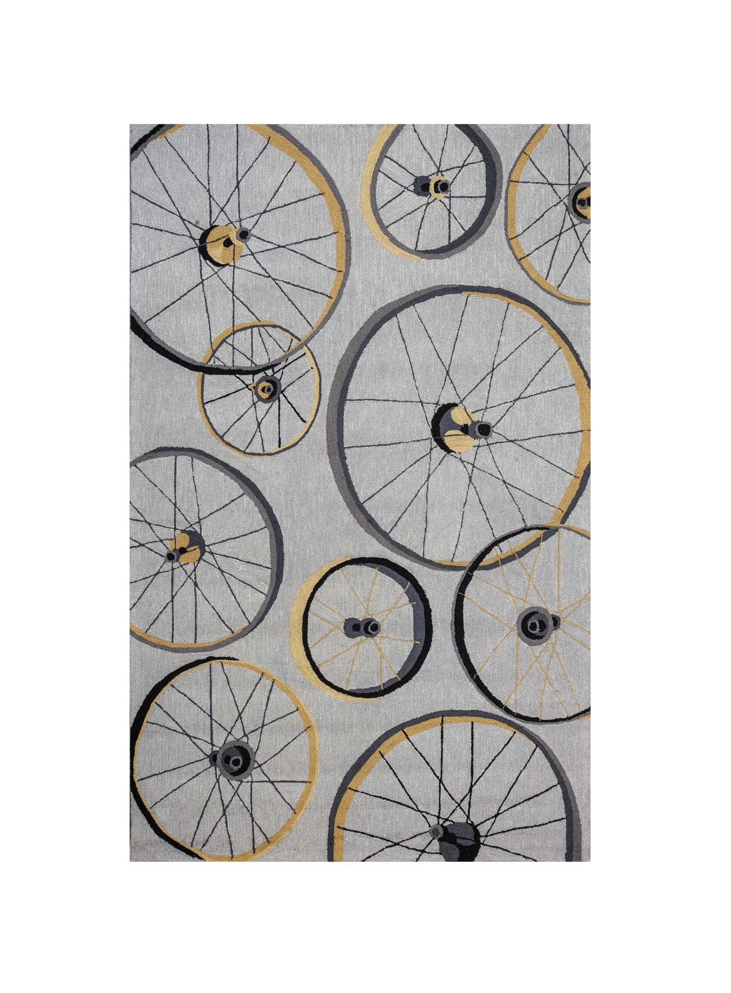 8' X 10' Grey Hand Hooked Wheels Indoor Area Rug