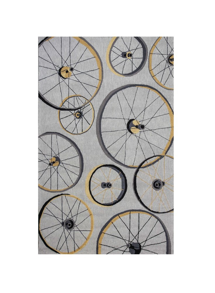 8' X 10' Gray Hand Hooked Wheels Area Rug