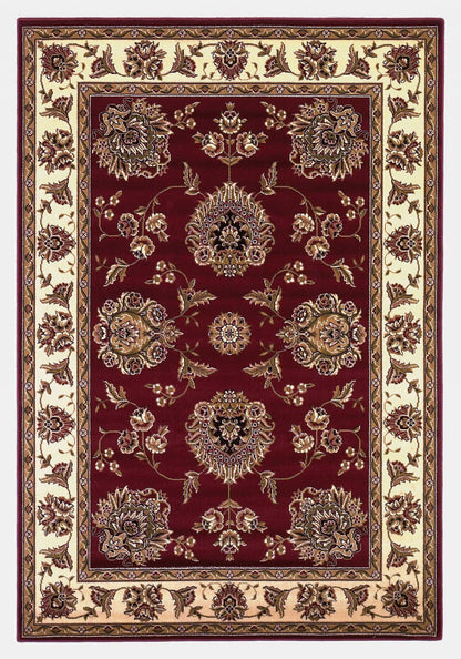 7' Red And Ivory Floral Medallion Octagon Rug
