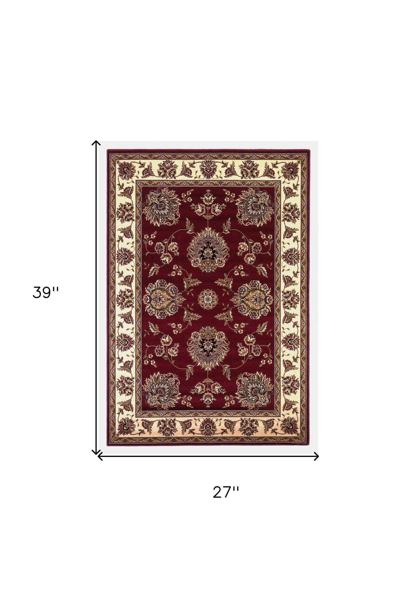 7' Red And Ivory Floral Medallion Octagon Rug
