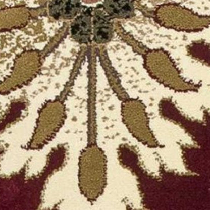 5' X 8' Red and Ivory Floral Area Rug