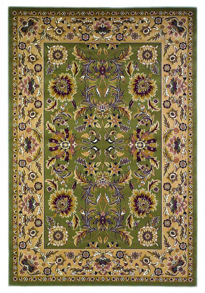 2' X 3' Green Taupe And Ivory Floral Medallion Area Rug