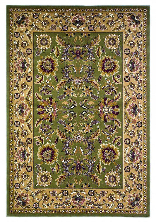 2' X 3' Green Taupe And Ivory Floral Medallion Area Rug