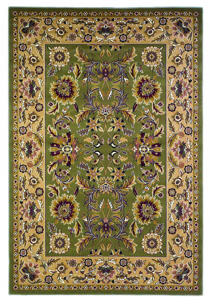 2' X 3' Green Taupe Machine Woven Floral Traditional Indoor Accent Rug