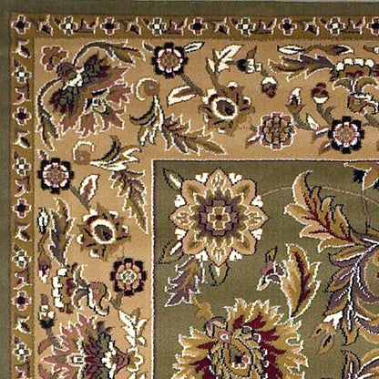 2' X 3' Green Taupe And Ivory Floral Medallion Area Rug