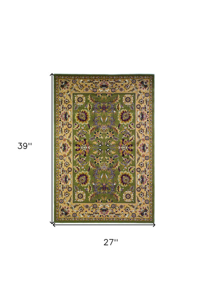 2' X 3' Green Taupe Machine Woven Floral Traditional Indoor Accent Rug