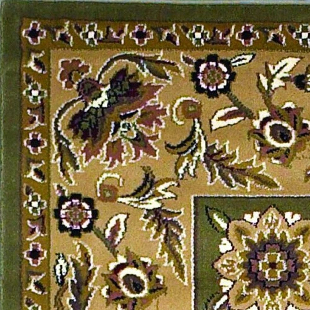 2' X 3' Green Taupe And Ivory Floral Medallion Area Rug