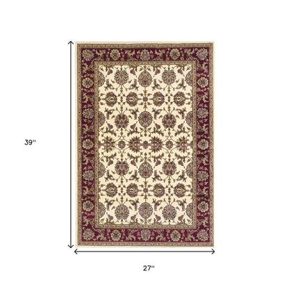 2' X 3' Red Ivory And Brown Floral Medallion Area Rug