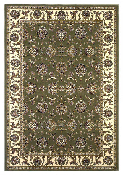 7' Green And Ivory Floral Octagon Rug
