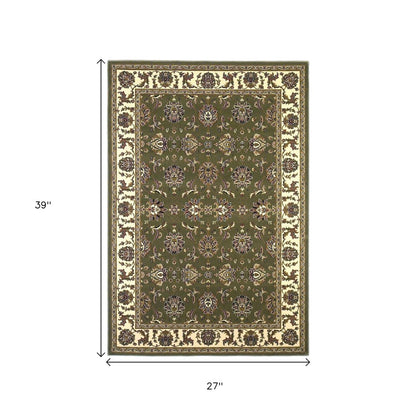 7' Green And Ivory Floral Octagon Rug