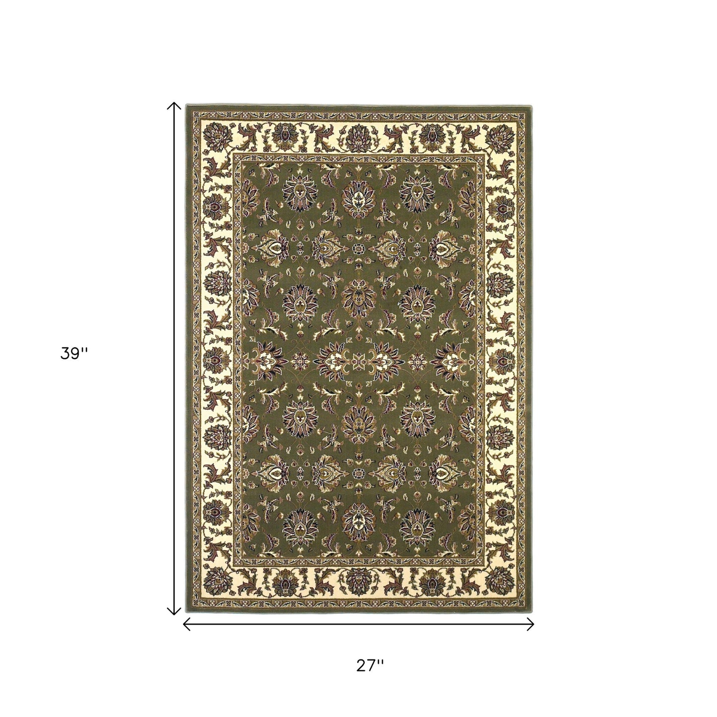 7' Green And Ivory Floral Octagon Rug