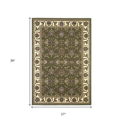 7' Green And Ivory Floral Octagon Rug