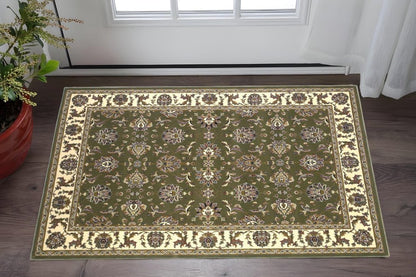 7' Green And Ivory Floral Octagon Rug