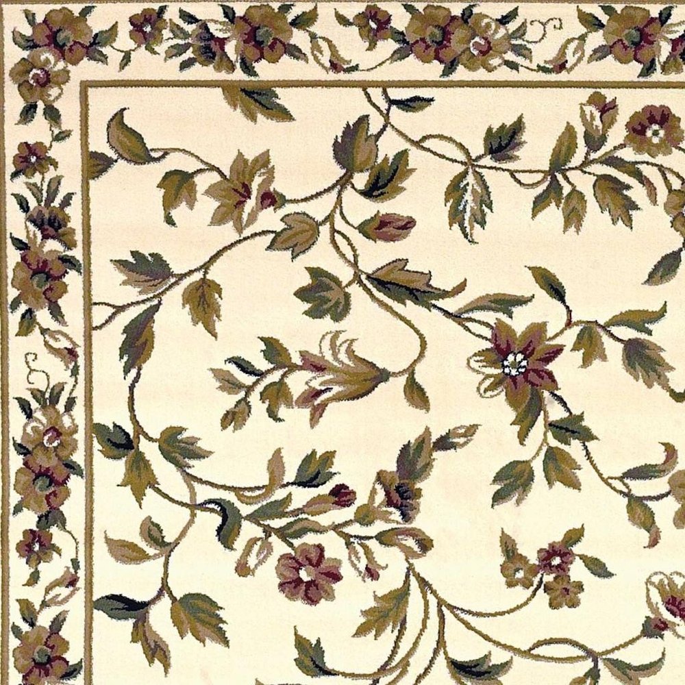 10' X 13' Ivory Green And Red Floral Vines Area Rug