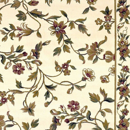 10' X 13' Ivory Green And Red Floral Vines Area Rug
