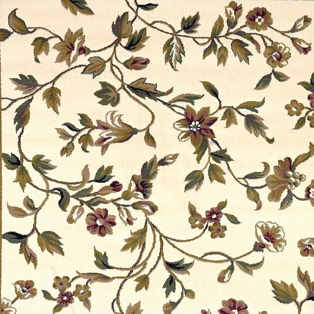 10' X 13' Ivory Green And Red Floral Vines Area Rug