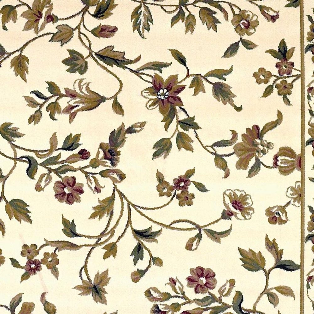 10' X 13' Ivory Green And Red Floral Vines Area Rug