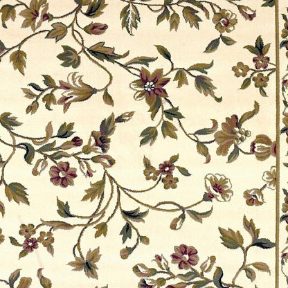 10' X 13' Ivory Green And Red Floral Vines Area Rug