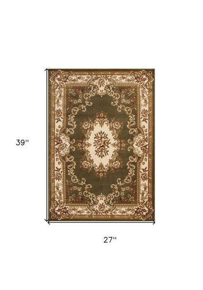 7' X 10'  Polypropylene Greenor Ivory Area Rug