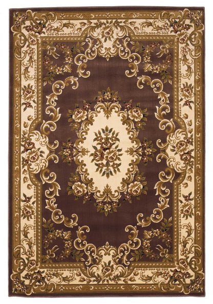 5' X 8' Plum And Ivory Floral Medallion Area Rug