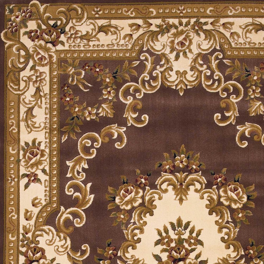 5' X 8' Plum And Ivory Floral Medallion Area Rug