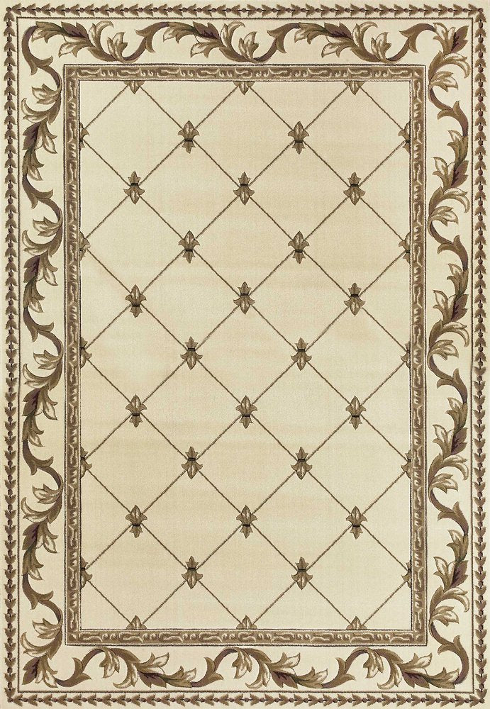 8' Ivory And Brown Floral Vines Round Rug