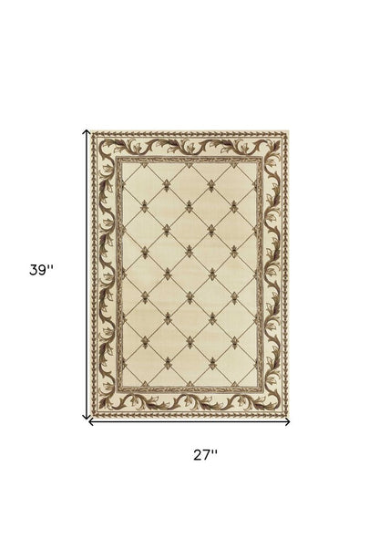 8' Ivory And Brown Floral Vines Round Rug