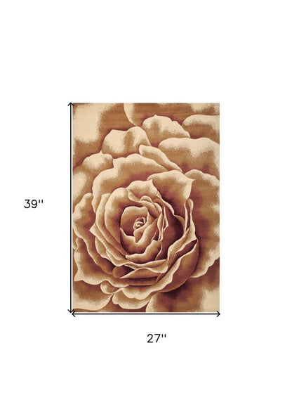 2' X 3' Ivory Brown And Red Floral Area Rug