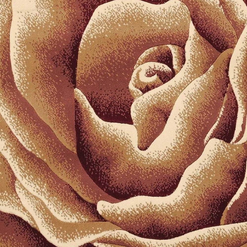 2' X 3' Ivory Brown And Red Floral Area Rug