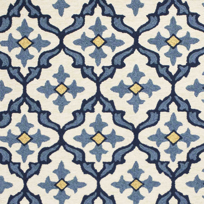 2' X 3' Ivory and Blue Moroccan Handmade Indoor Outdoor Area Rug