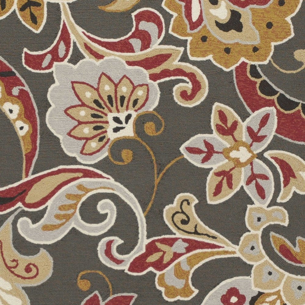 2' X 3' Taupe Red And Gray Floral Hand Tufted Area Rug