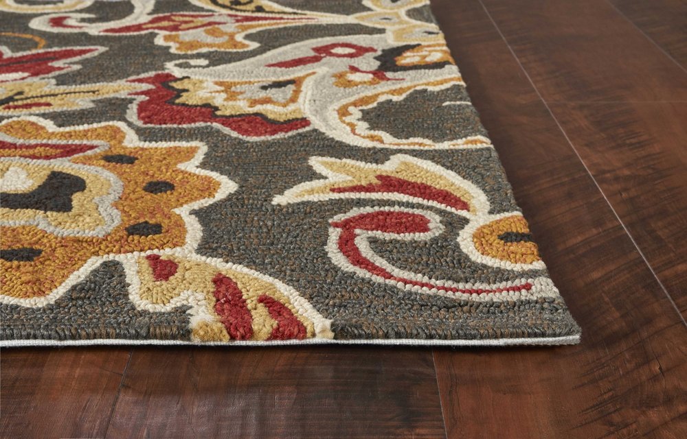 2' X 3' Taupe Red And Gray Floral Hand Tufted Area Rug