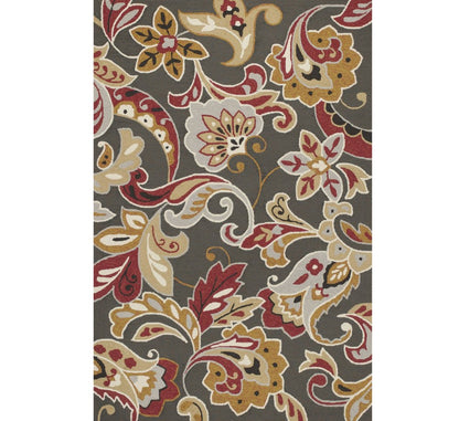 2' X 3' Taupe Red And Gray Floral Hand Tufted Area Rug